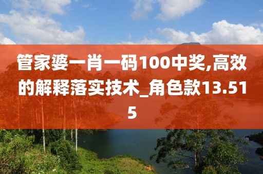 管家婆一肖一码100中奖,高效的解释落实技术_角色款13.515