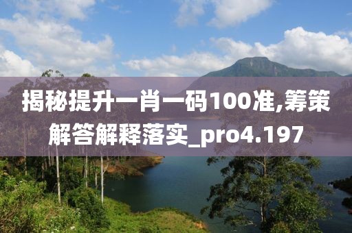 揭秘提升一肖一码100准,筹策解答解释落实_pro4.197