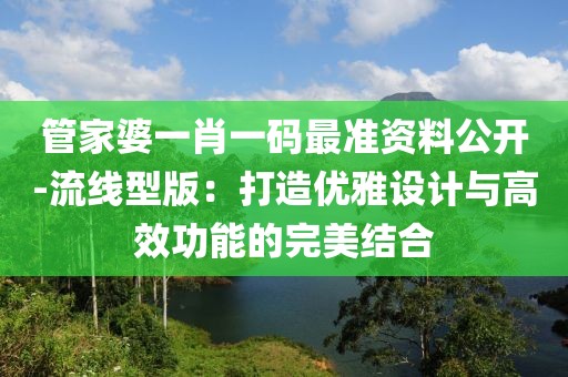 管家婆一肖一码最准资料公开-流线型版：打造优雅设计与高效功能的完美结合