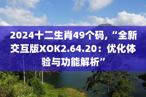 2024十二生肖49个码,“全新交互版XOK2.64.20：优化体验与功能解析”