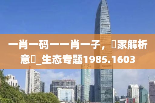 一肖一码一一肖一子，專家解析意見_生态专题1985.1603