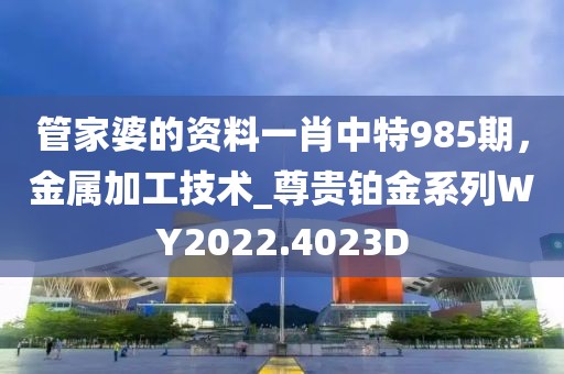 管家婆的资料一肖中特985期，金属加工技术_尊贵铂金系列WY2022.4023D