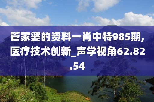 管家婆的资料一肖中特985期,医疗技术创新_声学视角62.82.54